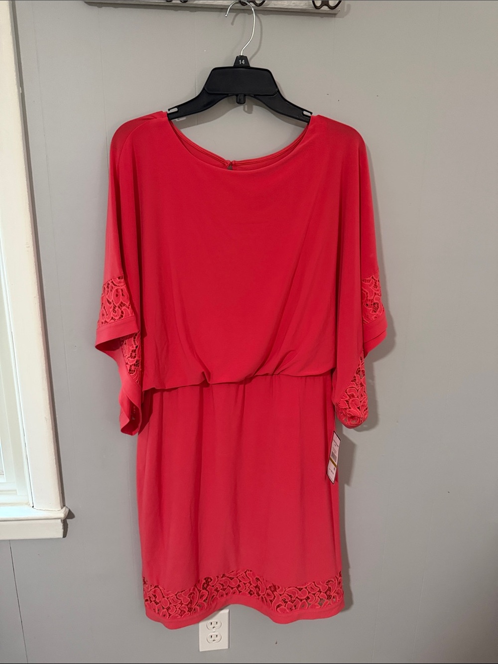 Jessica Howard Coral- pink Lace Sleeve and Hem Dress (Missy)